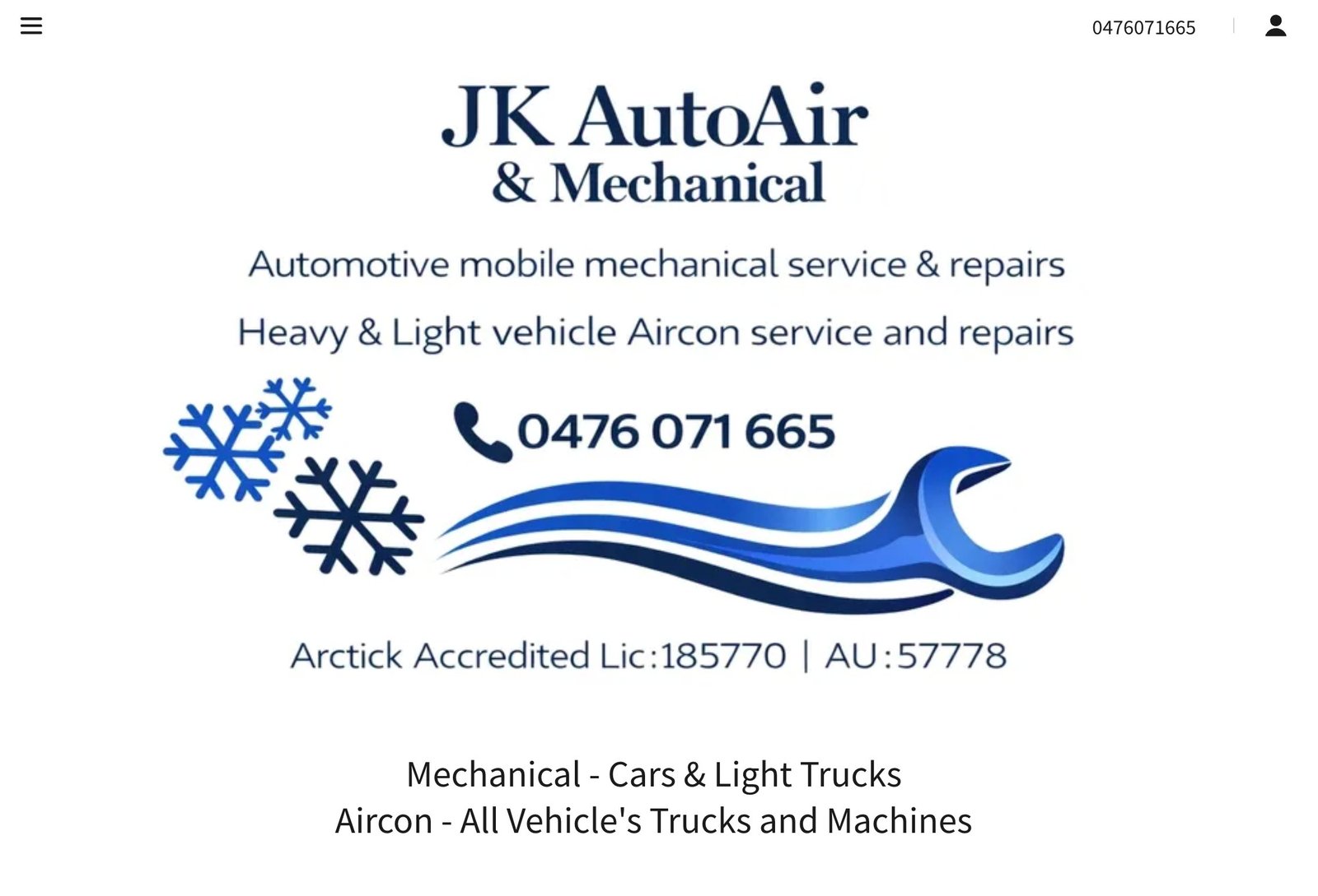 JK Auto Air & Mechanical — current website on a default GoDaddy template